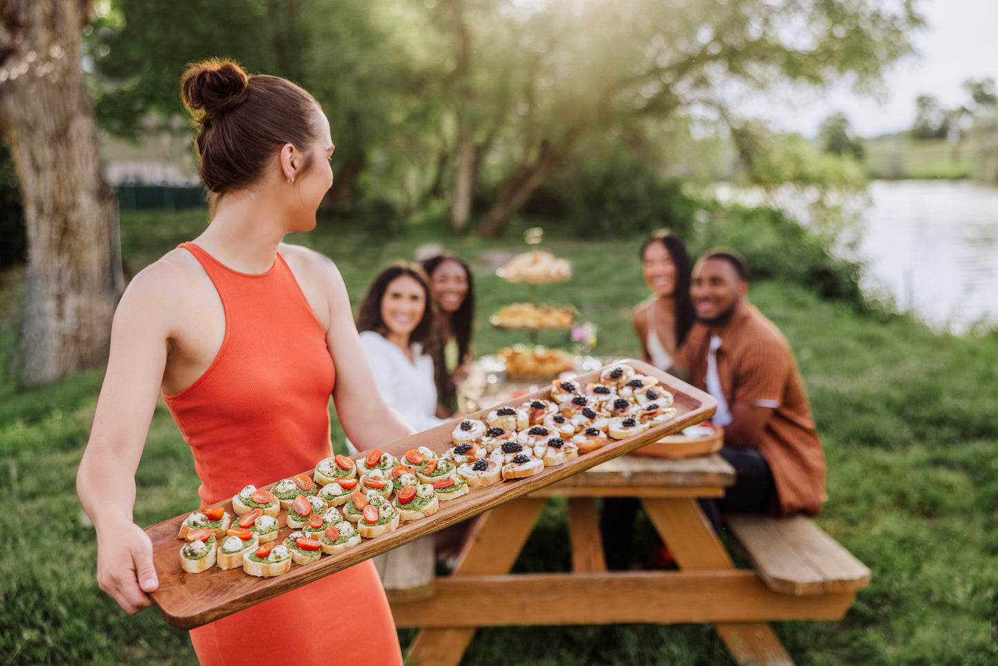 Canapé 36" Appetizer Serving Tray - Acacia Wood