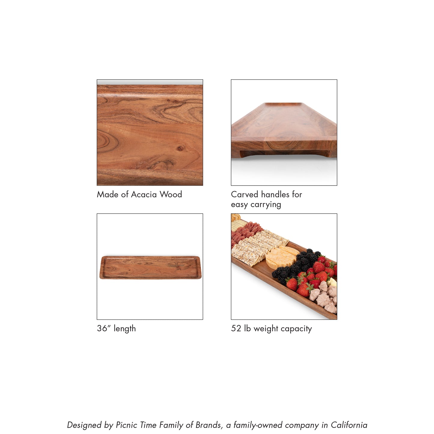 Canapé 36" Appetizer Serving Tray - Acacia Wood